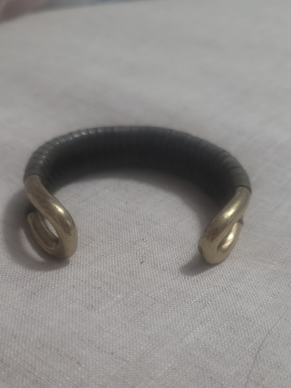 Unisex Black Leather Cuff Bracelet with Gold-Tone Ends